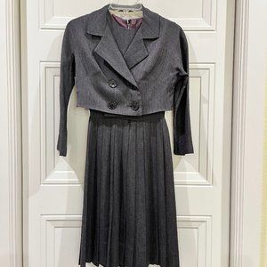 Vintage Herringbone Sleeveless Dress with Matching Cropped Suit Jacket